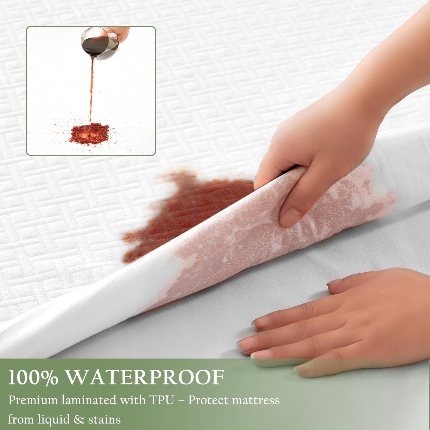 King Size Waterproof Mattress Protector Bamboo Viscose, Soft Mattress Cover Stretching Fitted with Deep Pocket 8"-21", Natural Cooling Breathable Noiseless Mattress Pad Cover, Machine Washable