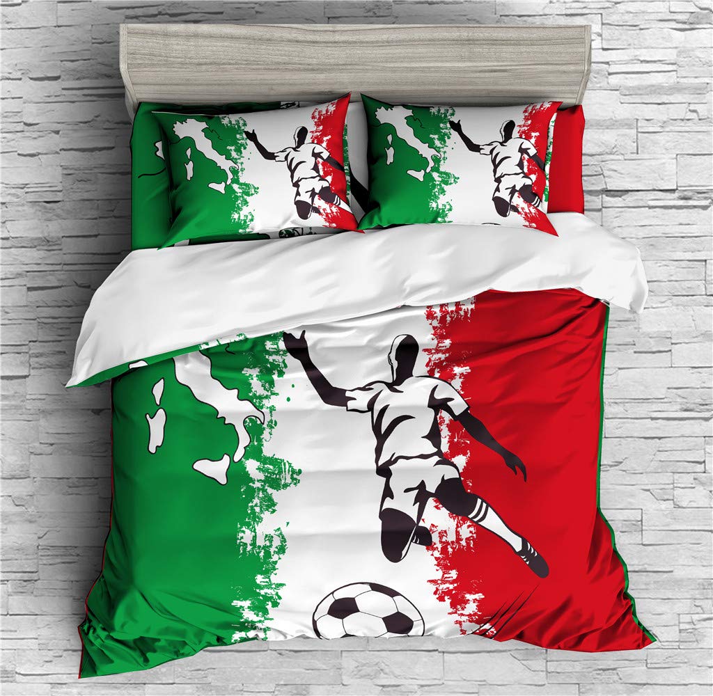 REALIN Italian Football Team Soccer Duvet Cover Set Ball Game Bedding Italy Flags Bed Sets 3/4PCS Quilt Covers/Sheets/Pillow Shams,Twin/Full/Queen/King