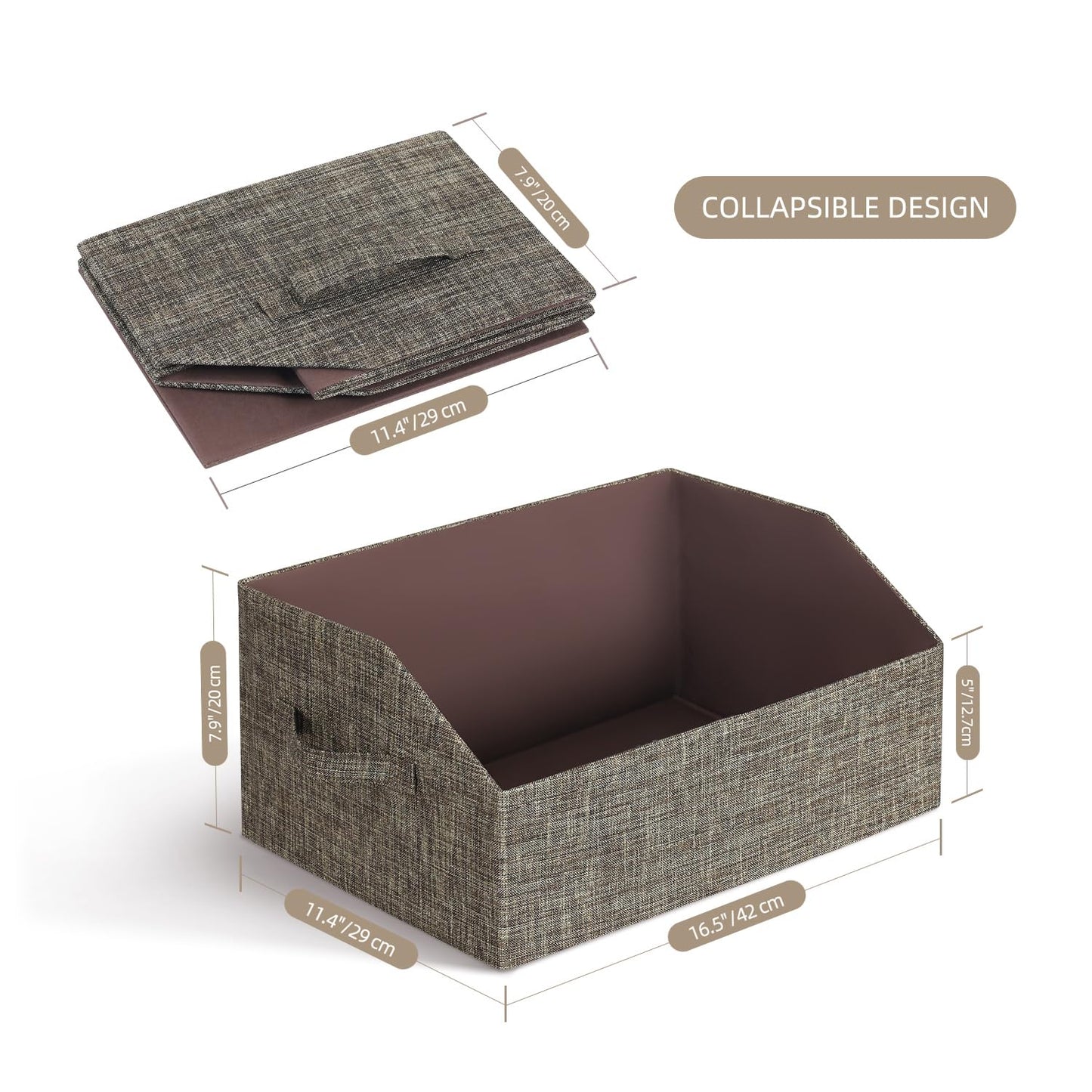 ORGMASTER Closet Organizer Bins, Fabric Storage Bins Foldable Storage Box Shelf Baskets Container Trapezoid Storage Bin for Organizing Home Office Shelves Wardrobe RV, 4 Pack, Brown