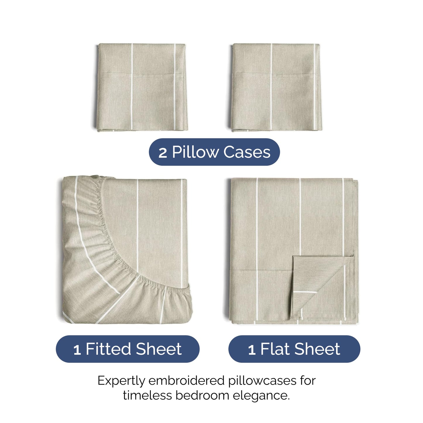 Queen Size 4 Piece Sheet Set - Ultra Soft & Cooling Bed Sheets - Fits 8 Inch to 16 inch Mattress - Wrinkle & Fade Resistant with Deep Pockets - Breathable, Comfy Hotel Luxury Bedding - Beige Stripes