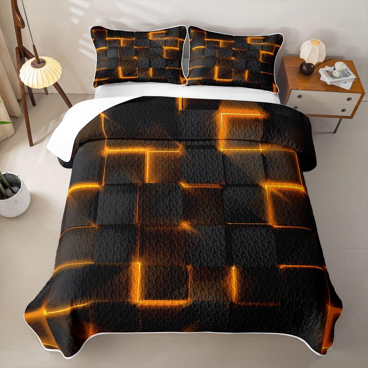 Feelyou Geometric Quilt Sets King Size Beehive Kids Boys Girls Quilts with 2 Pillowcases Soft Honeycomb Bedspread Coverlet Set Modern Hexagon Theme Lightweight Bedding Geometrical