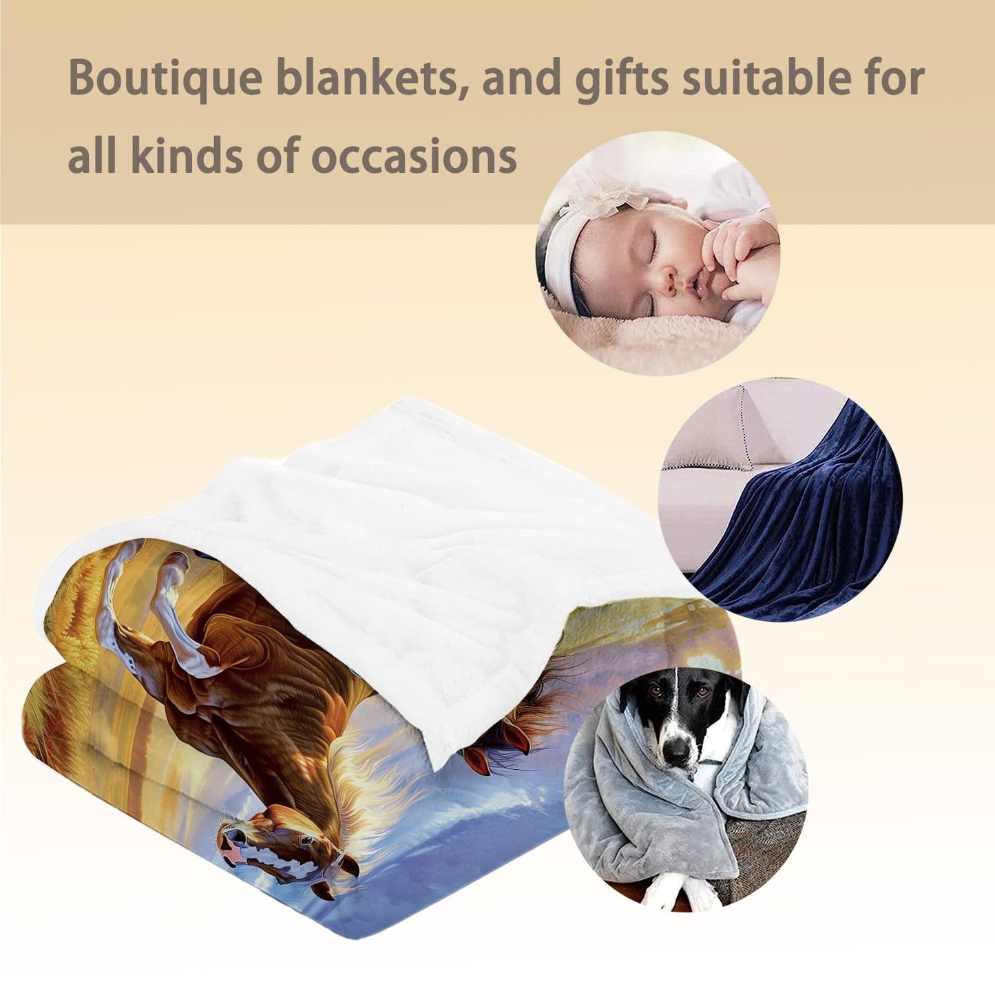 Ti Caldi Horse Blanket - Soft Cozy Lightweight Flannel Throw Blanket for Couch, Bed, Travel, Outdoor Use | Warm, Fluffy, Fuzzy Blankets for Adults Kids Women Men Boys Girls 40×50 in