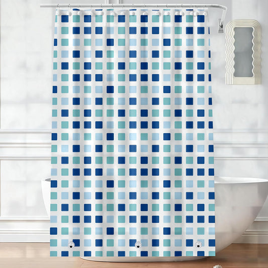 Myratts Plastic Shower Liner - Premium PEVA 4G Shower Curtain Liner with Rustproof Grommets and 3 Weighted Magnets, Waterproof Shower Curtains for Bathroom (Blue-Green Square)
