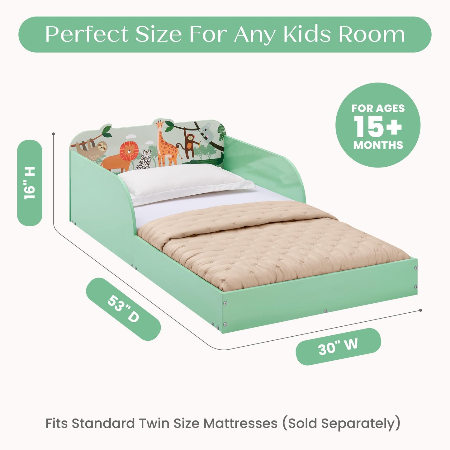 Delta Children Safari Wood Floor Toddler Bed with Reusable Stickers, Green