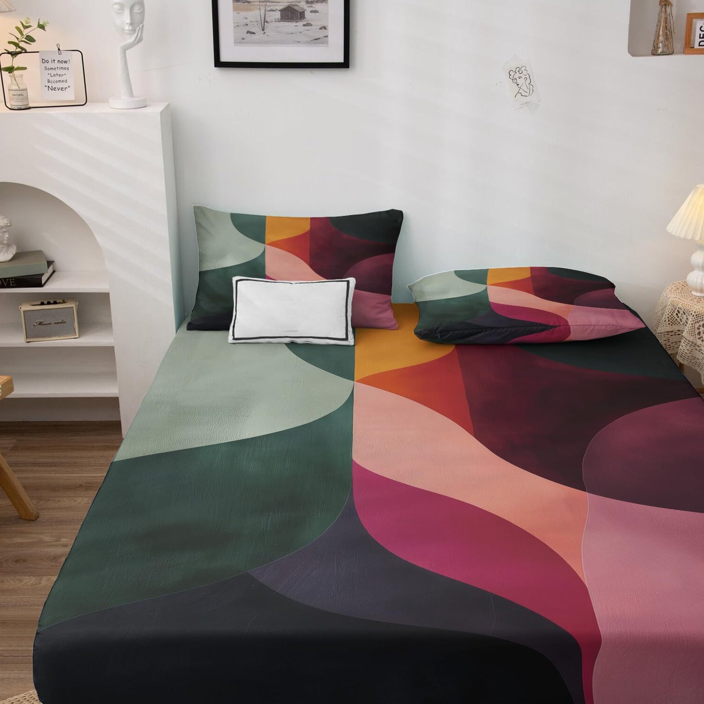 NOGAWA Abstract Sheets Cal King, Colorful Modern Bed Sheets, Deep Pocket & Soft Microfiber Bedding Sheets & Pillowcases 4 Piece - Fitted Sheet & Flat Sheet & 2 Pillow Cases
