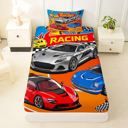 Feelyou Boys Race Car Fitted Sheet Twin Size for Kids Boys Girls Sports Racing Car Bed Sheets Set 16" Deep Pocket Soft Breathable Microfiber Extreme Sports Bedding with 1 Pillowcase Room Decor