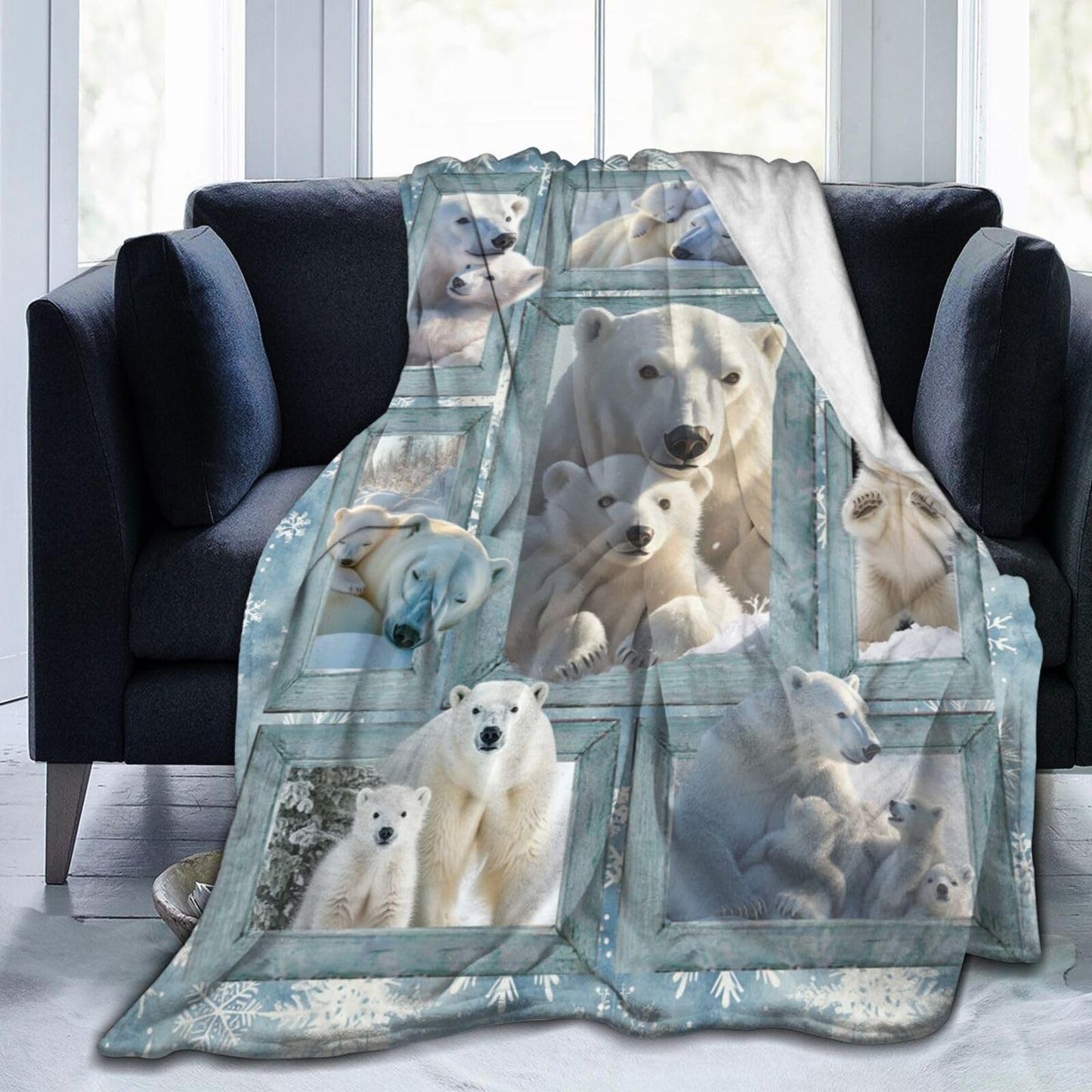 Baegopa Polar Bear Blanket Gifts for Girls Boys Snowflakes Throw Blankets Cozy Plush Fleece Flannel Fuzzy for Women Men Decor 50"X40"