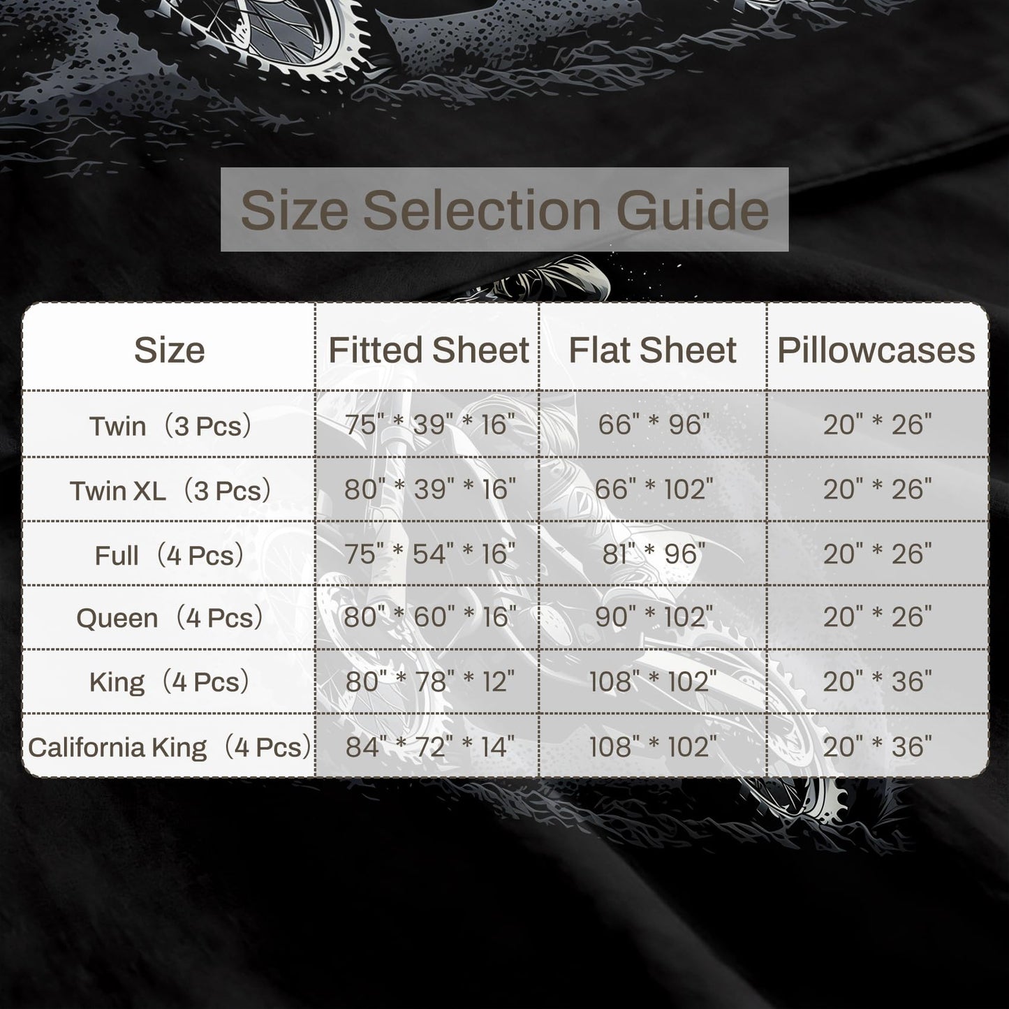 Motocross Queen Sheet Set Dirt Bike Flat Fitted Sheet Sets, Gray Black