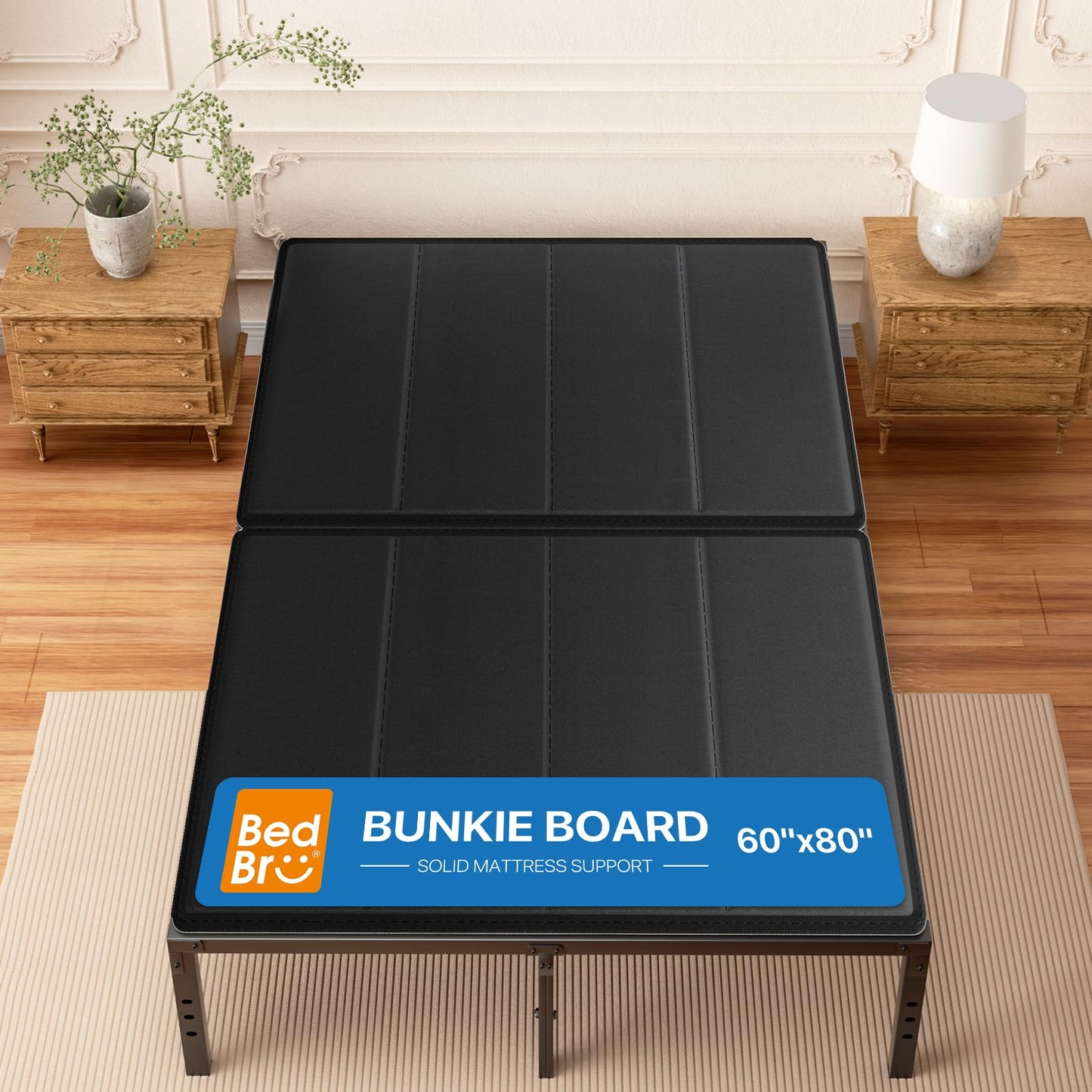 BedBro Queen Bunkie Board 10mm (60" x 80") – Black Under Mattress Support, Anti-Sag & Noise-Free, Breathable Low Profile Bed Board for Metal Frame, Platform & Slatted Beds