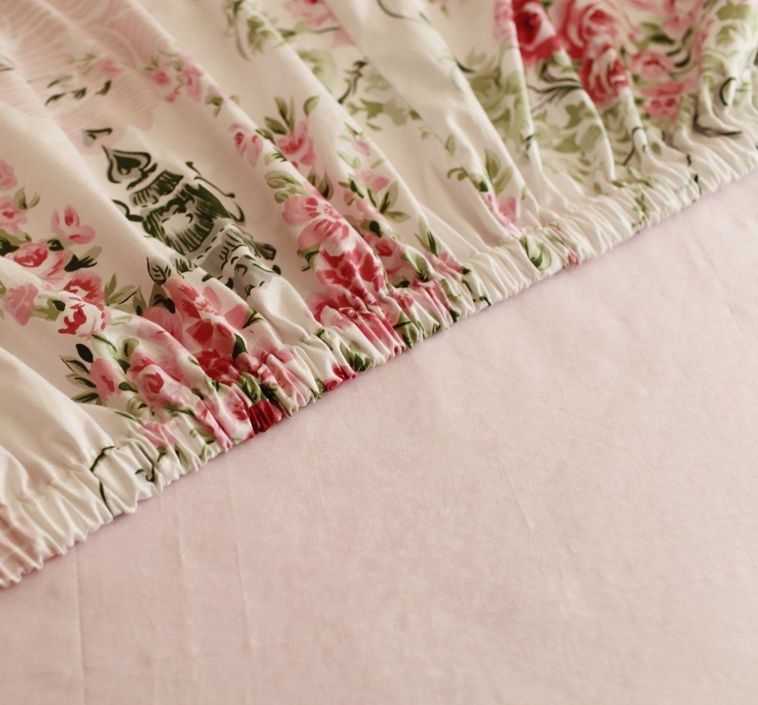 FADFAY Rose Floral 4 Piece Bed Sheet Set 100% Cotton Deep Pocket-King