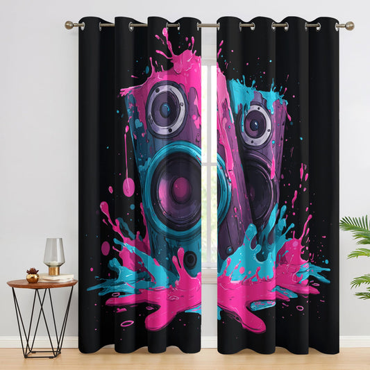 TANTANICAL Graffiti Curtains for Living Room 63 Inch, Speaker Abstract Art Pattern Design Blackout Curtains, Graffiti Bedroom Decor Window Drapes with Grommet, 2 Panels Set H65