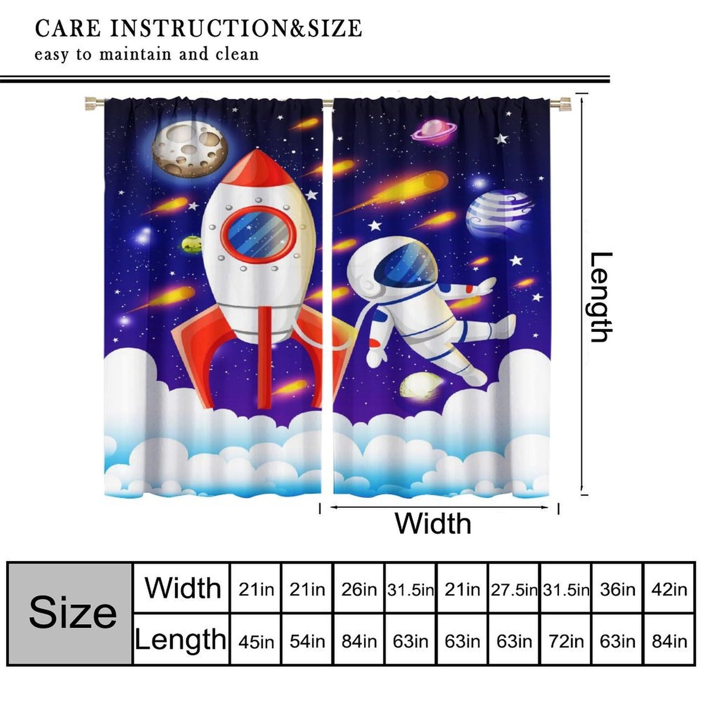 Astronaut Rocket Blackout Curtain for Kids,Cartoon Space Fantasy Universe Solar System Meteorite Planet Earth Galaxy Stars Window Drapes Print for Boys Baby Nursery Bedroom Living Room 63x72inch