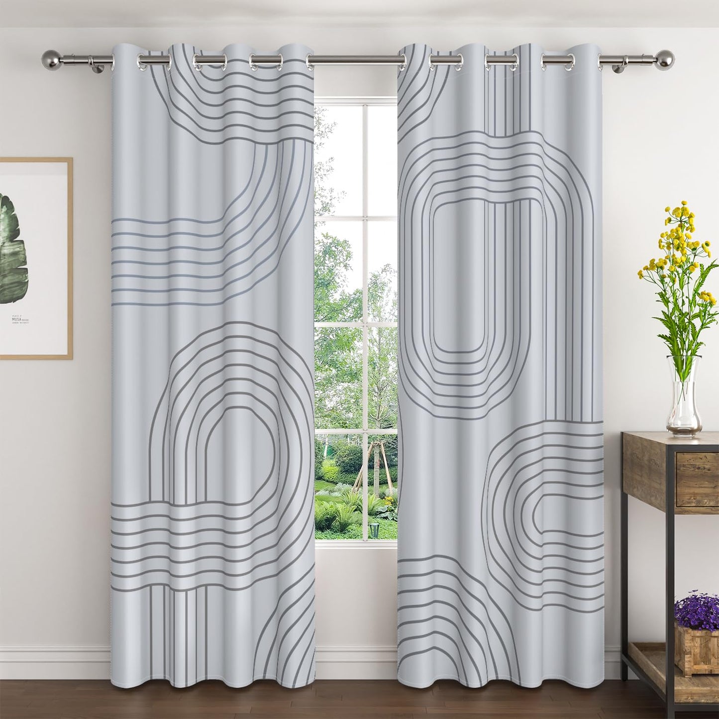 NAEMBCU Modern Geometric Blackout Curtains 84 Inches Long 2 Panels, Retro Linear Pattern Window Drapes, Light Blocking Thermal Insulated Curtains for Modern Bedroom & Living Room Decor