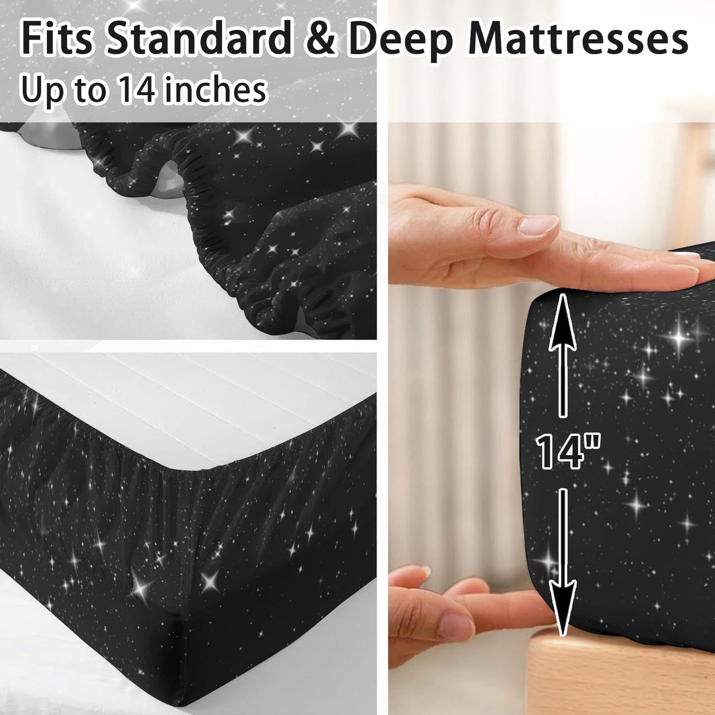 Pamnest Twin Size Bed Sheet Sets, Space Starry Deep Soft Microfiber 3 Pcs Bedding Sets for Kids and Adults Bedroom Bed Decor, Black Star Sky Flat, Fitted Sheet and Pillowcases