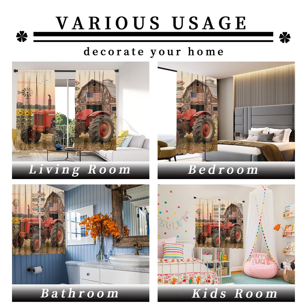 KuracleGH Cabin Farm Old Tractor Curtain-Rustic Western Farmhouse Barn Windmill Truck Rod Pocket Back Tab Window Drapes,Harvester Autumn Sunset Thermal Insulated Blackout Curtain,2pc,Each 21“W x 45”L