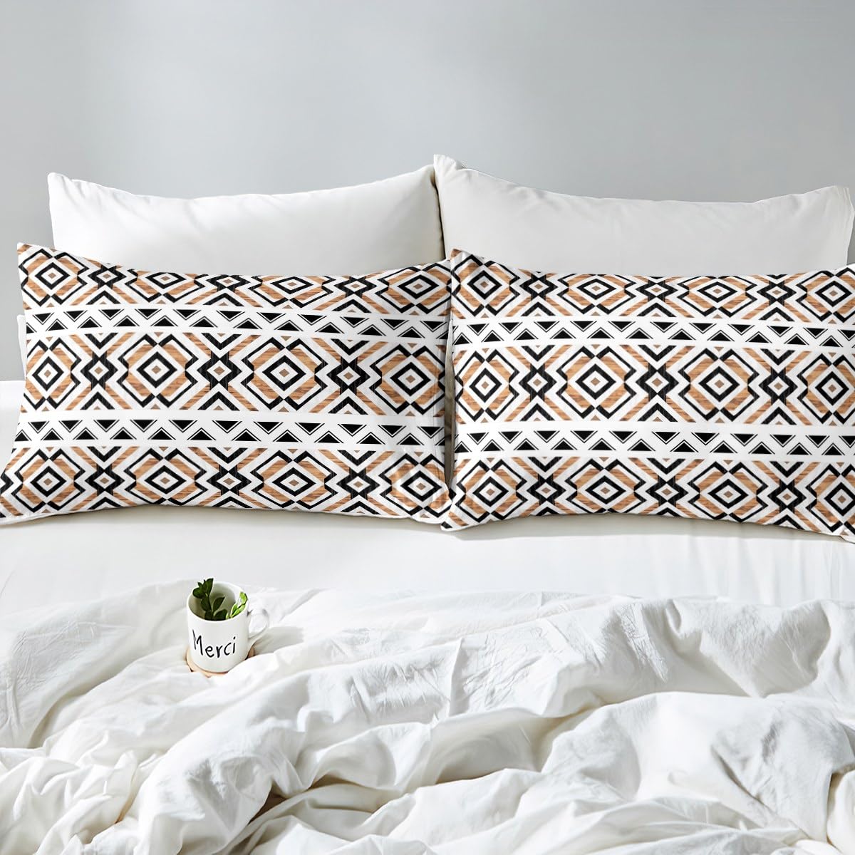 jejeloiu Western Aztec Bed Sheets Set Queen Size Native American Bed Set Ethnic Deep Pocket Fitted Sheet Geometric Breathable Soft Lightweight Microfiber