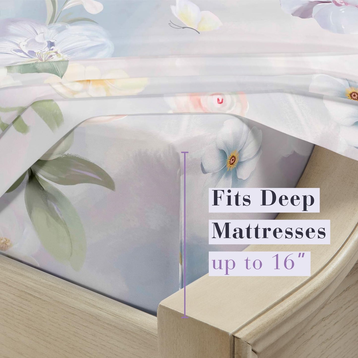 YIYEA Floral Sheets King Size, Premium Double Brushed Microfiber Bed Sheet Set for All Season, Soft Breathable, 16" Deep Pocket, Shrinkage and Fade Resistant, 4PC, King