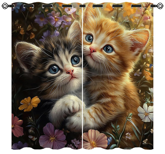 ONINUO Cute Cat Blackout Curtains for Girls Boy Home Decor, Funny Kawaii Kitty Lovely Animals Grommet Thermal Insulated Drapes Darkening Window Curtain for Bedroom Living Room, 42 x 45 Inch
