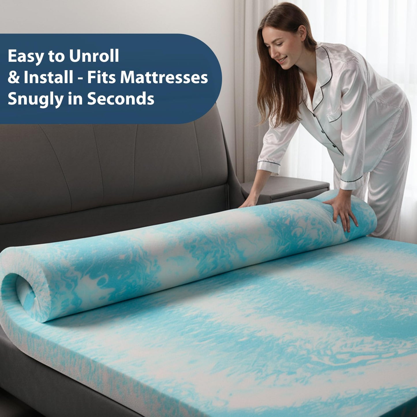 Colvay 3 Inch Gel Memory Foam Mattress Topper Queen Size - Cooling Blue Foam Pad for Pressure Relief, CertiPUR-US Certified, Comfortable Bed Topper