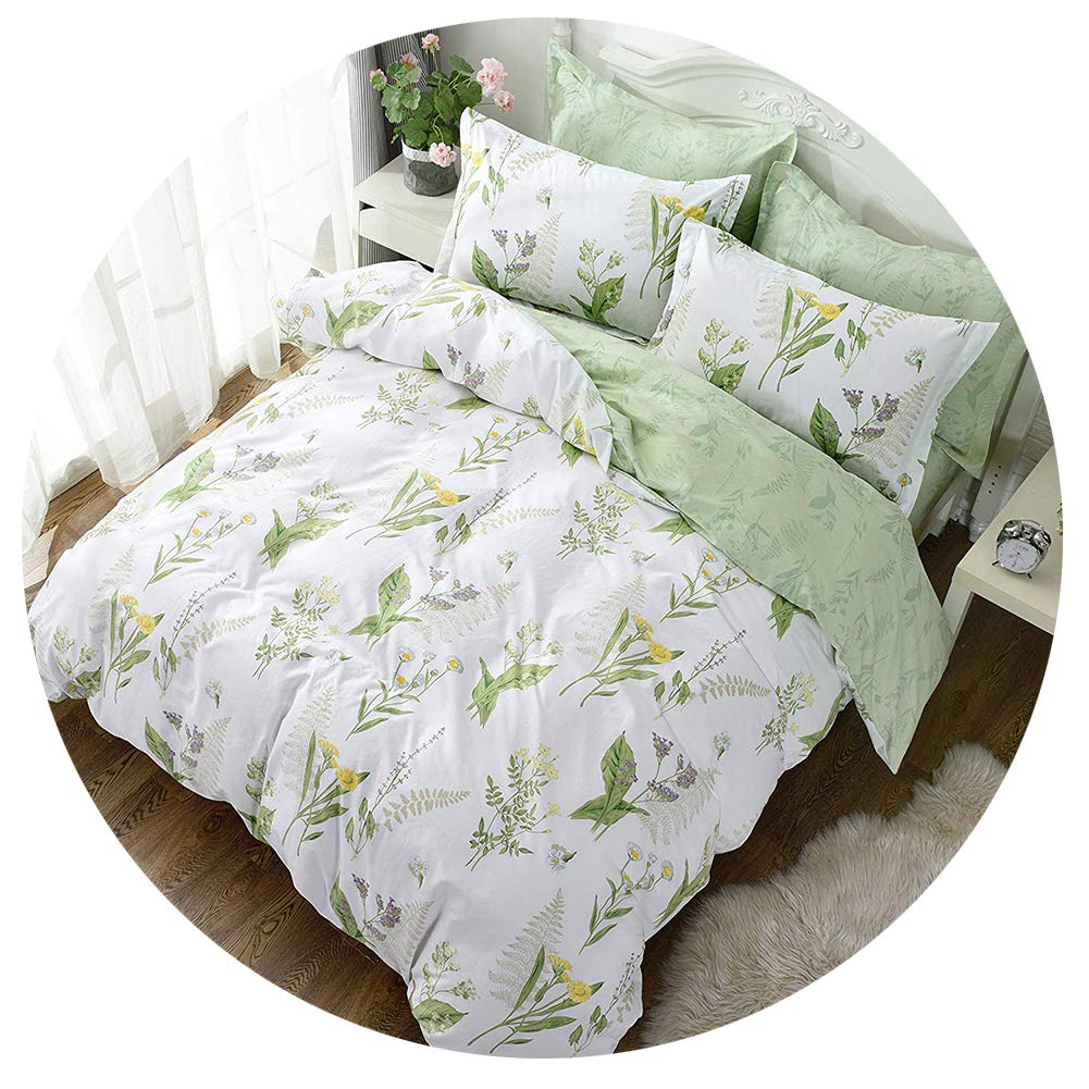 FADFAY Duvet Cover Set Full Shabby Green Daisy and Lavender Flowers Botanical Comforter Cover 100% Cotton with Hidden Zipper Closure 3-Piece, 1 Duvet Cover & 2 Pillowcases Full Size