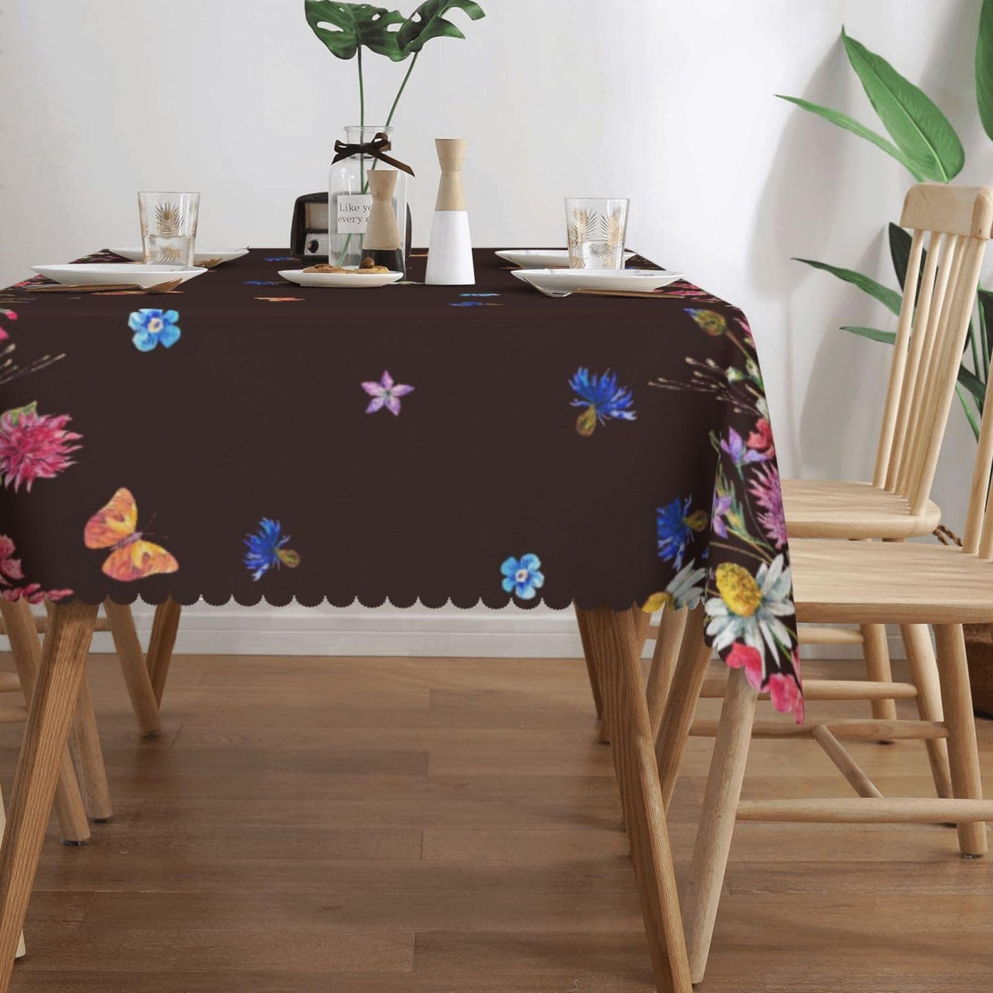 MENGFEISI Wildflowers Tablecloth Polyester Daisy Meadow Herbal and Butterfly Table Cover Square Botanical Floral Table Cloth Tablecloths Washable for Party Holiday Dinner Decor, 54" x 72"