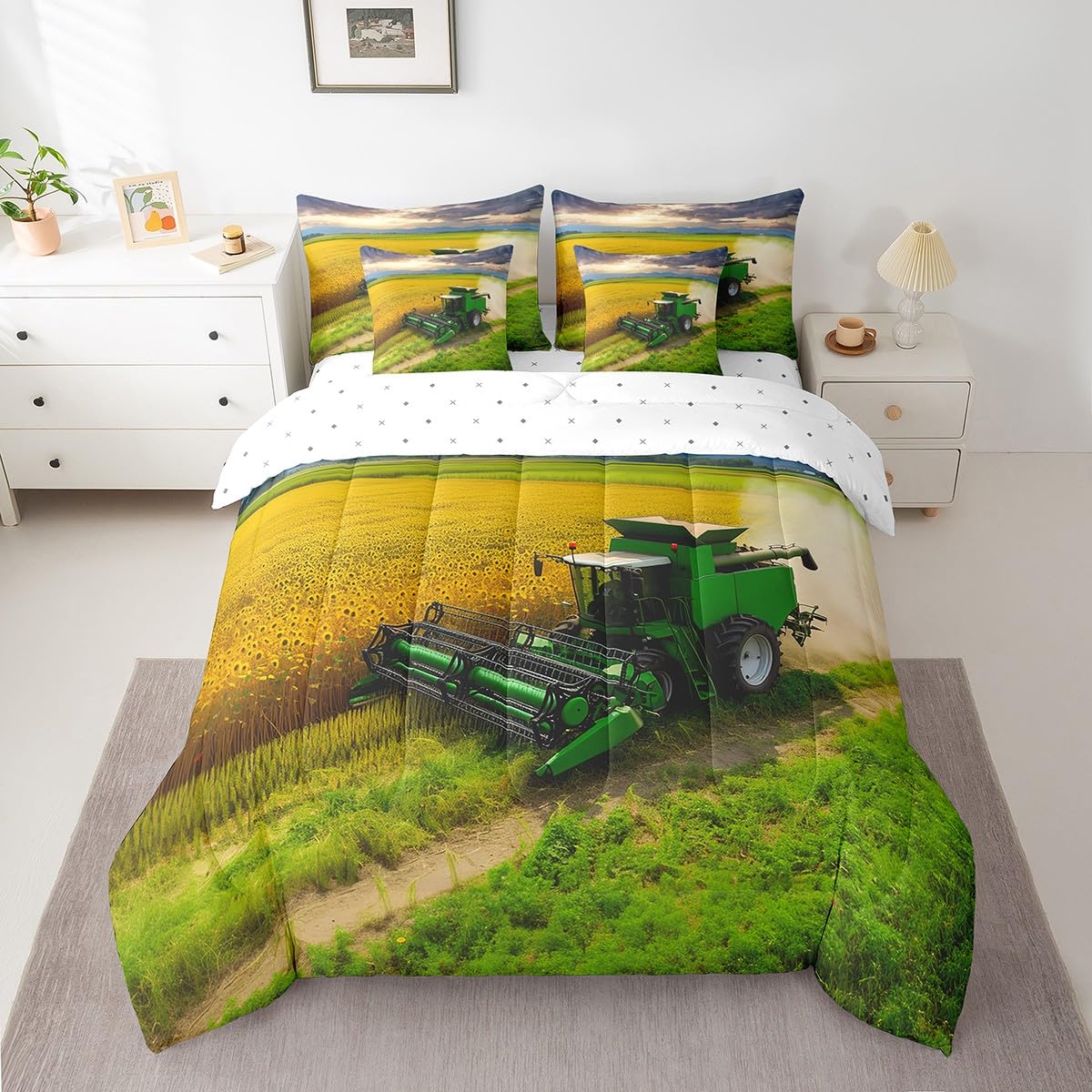 Feelyou Boys Tractor Comforter Set Twin 7 Pieces Comforters 3D Print Construction Car Bedding Set Harvester Tractor Farm Bed in a Bag with Comforter, Sheets, Pillowcases & Cushion Covers