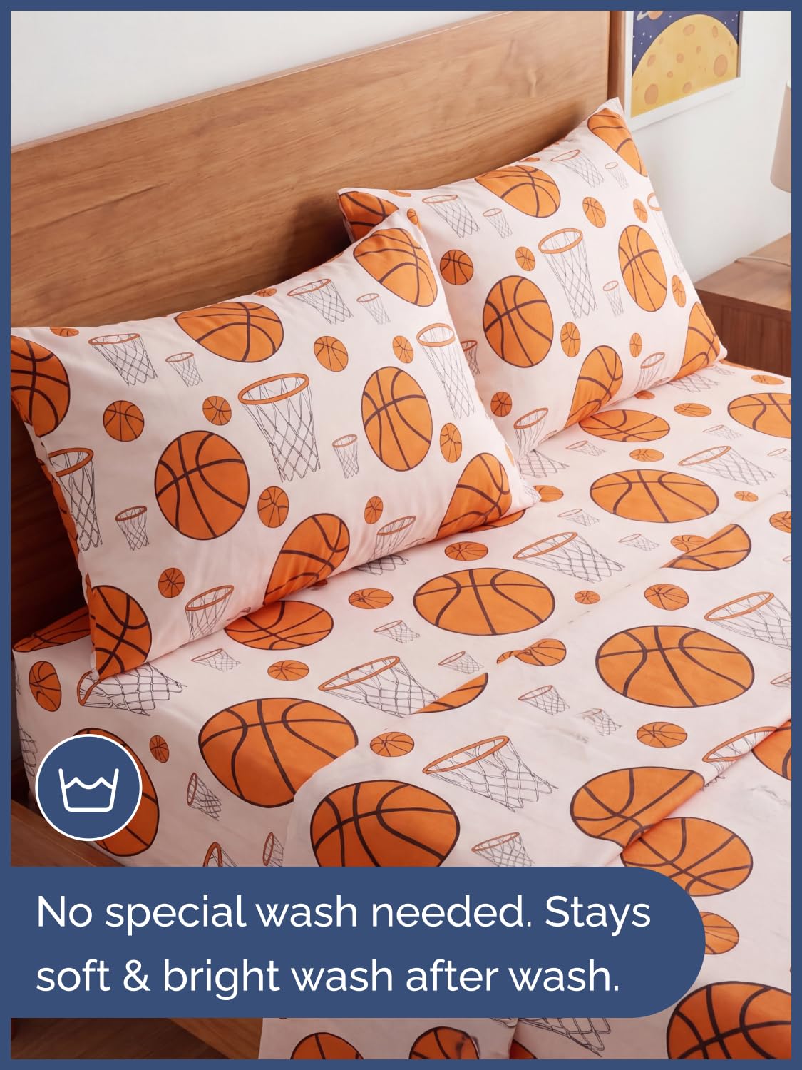 CGK Unlimited Kids Basketball Queen 4 Piece Sheet Set - Boys, Girls, Teens, Toddler - Easy Fit Deep Pockets - Soft, Cooling & Breathable Sheets - Cute, Cozy, Fade and Wrinkle Free - Machine Washable