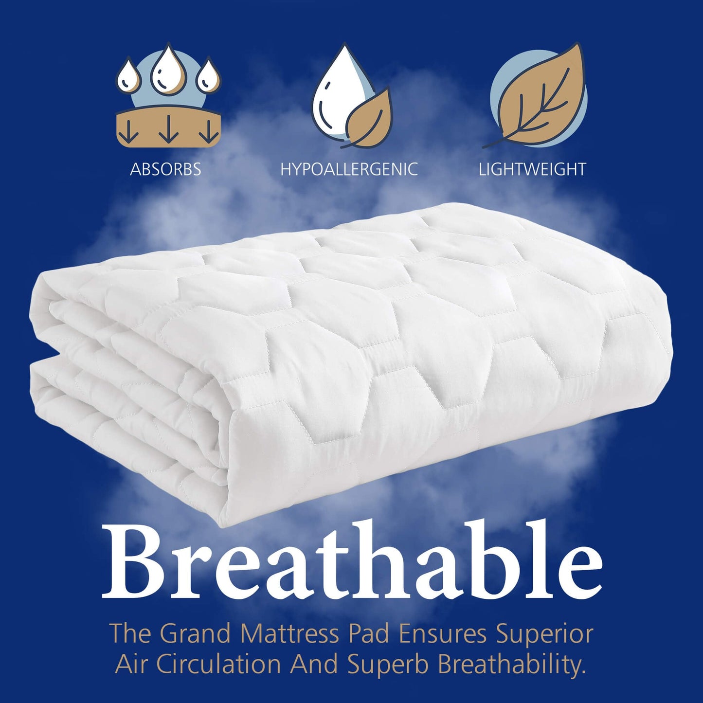 The Grand Hotel Collection Full Size Mattress Pad - Thin, Lightweight, and Breathable Mattress Pad - Ideal for Hot Sleepers & Plush Mattresses - Stretch Fits up to 15" - Easy to Wash (54 x 75)