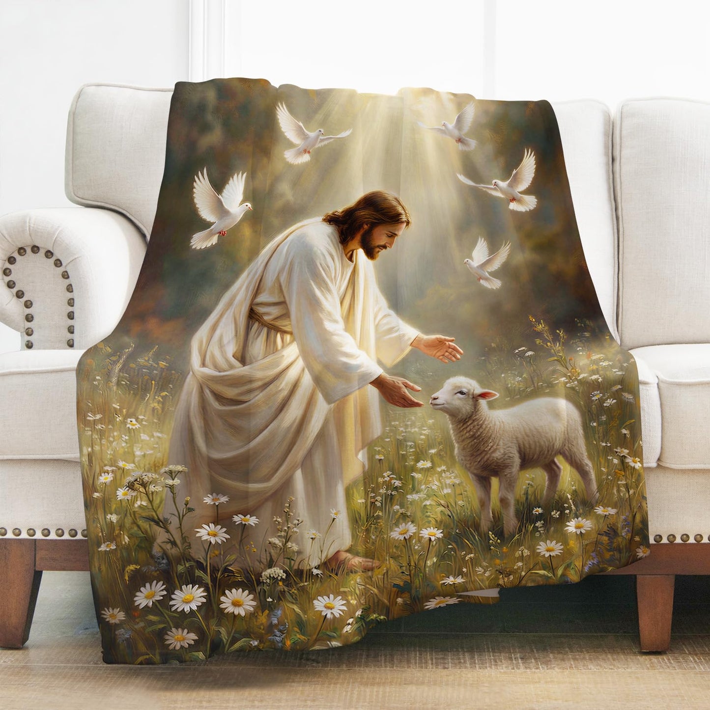 Levens Christian Inspirational The Lord is My Shepherd Flannel Throw Blanket 50x60 | Soft Lightweight Cozy Decorative Blanket for Gift, Living Room, Couch, Dorm, Office, Car, Camping, Nap