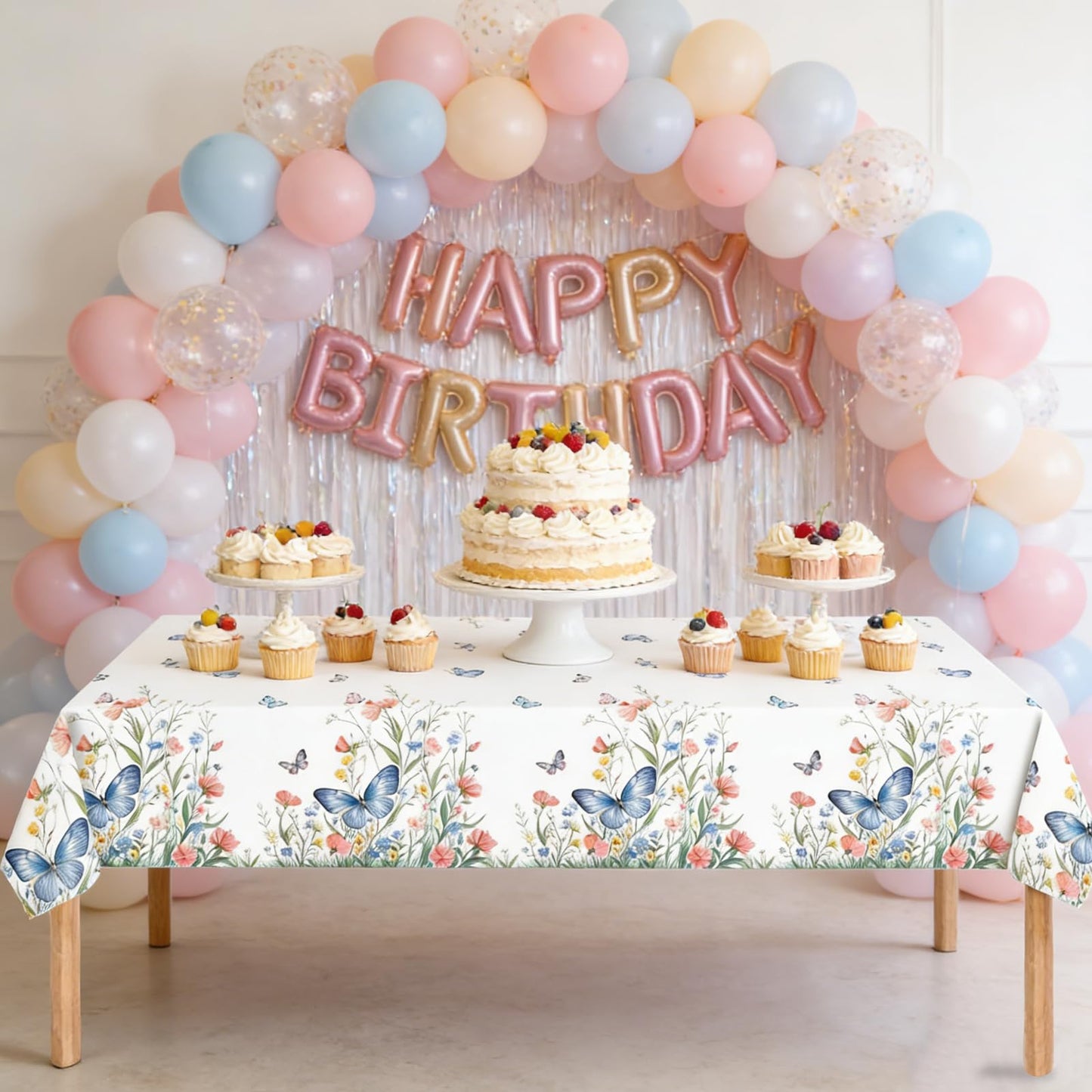 HFBOBP 2 Pack Spring Floral Tablecloth Party Decorations, 54 x 108 Inch Disposable Wildflower Butterfly Plastic Table Cover Wildflower Table Cloth for Birthday, Wedding, Tea Party Decor