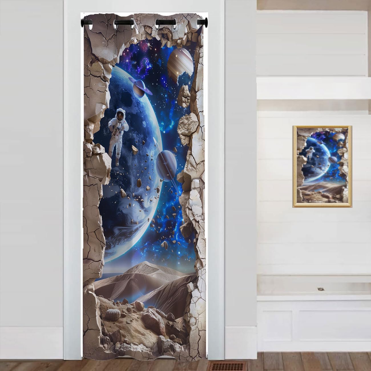 Chaohuan Galaxy Astronaut Door Curtain Home Decor, Planets Spaceships 3D Space Scene Room Darkening Blackout Curtain for Privacy Bedroom Doorway Living Room 1 Panel 34" W X 80" L