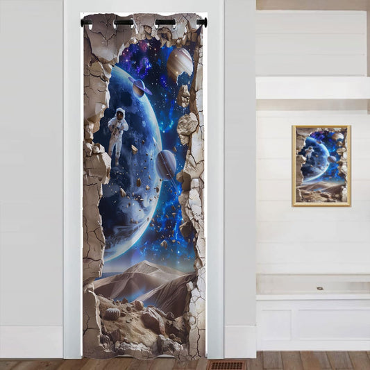 Chaohuan Galaxy Astronaut Door Curtain Home Decor, Planets Spaceships 3D Space Scene Room Darkening Blackout Curtain for Privacy Bedroom Doorway Living Room 1 Panel 34" W X 80" L