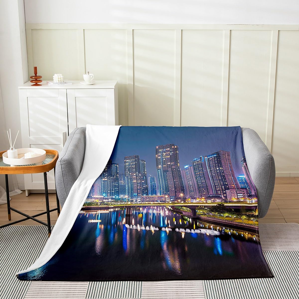 Erosebridal American Cityscape Blanket,Modern City Building Throw Blanket for Man,Famous Urban Fleece Blanket Lightweight,City Lights Flannel Blanket Baby 30x40 Inch