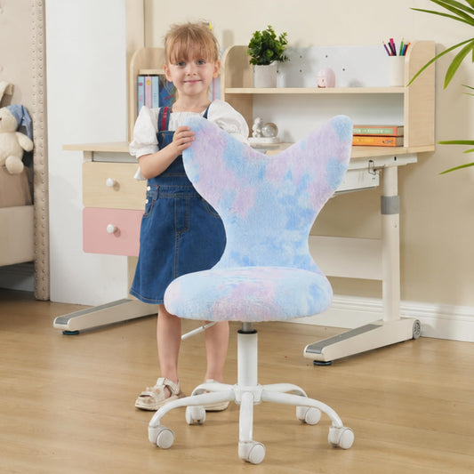 Hyfirm Swivel Mermaid Kids Desk Chair for Girls, Blue Soft Fuzzy,Adjustable