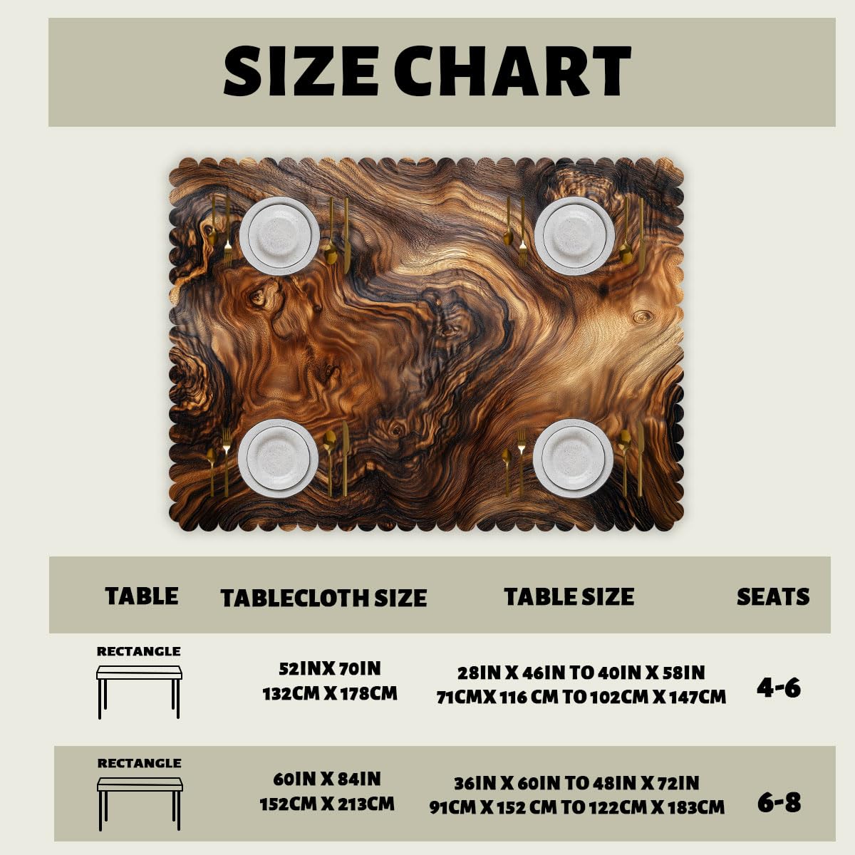 Wood Grain Texture Decorative Rectangle Tablecloth Old Tree Trunk Natural Rectangle Table Cover Anti-Oil Tablecloth for Dining Tables, Parties, Wedding and Banquet Decoration 52" x 70" 4-6 Seats