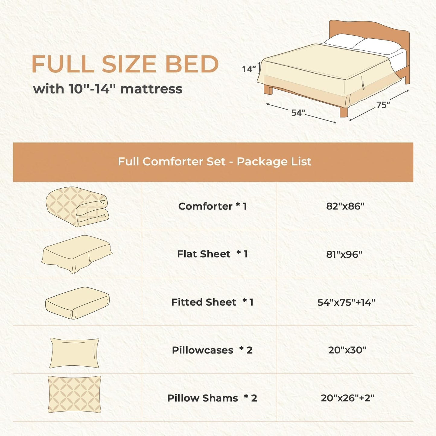 Sasttie Full Size Comforter Set, 7-Piece Bed in a Bag Double, Pintuck Bedding Set for All Season, Includes Comforter, Flat Sheet, Fitted Sheet, Pillowcases and Pillowshams, Beige