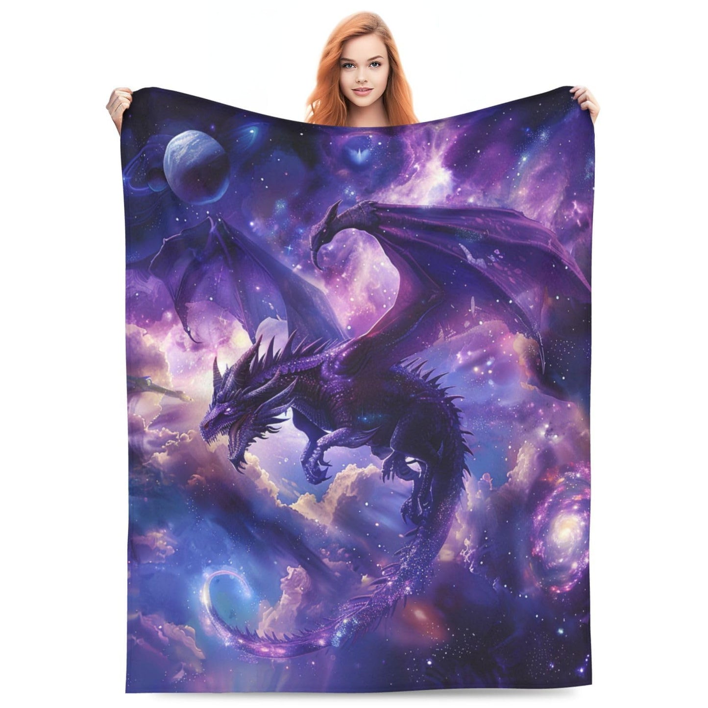 Dragon Blanket Space Dragon Decor Throw Blanket Cozy Plush Flannel Fleece Warm Soft Lightweight Fuzzy Blanket Lovers Gifts for Boys Girls Teens Women for Bed Sofa Couch 40"X50"