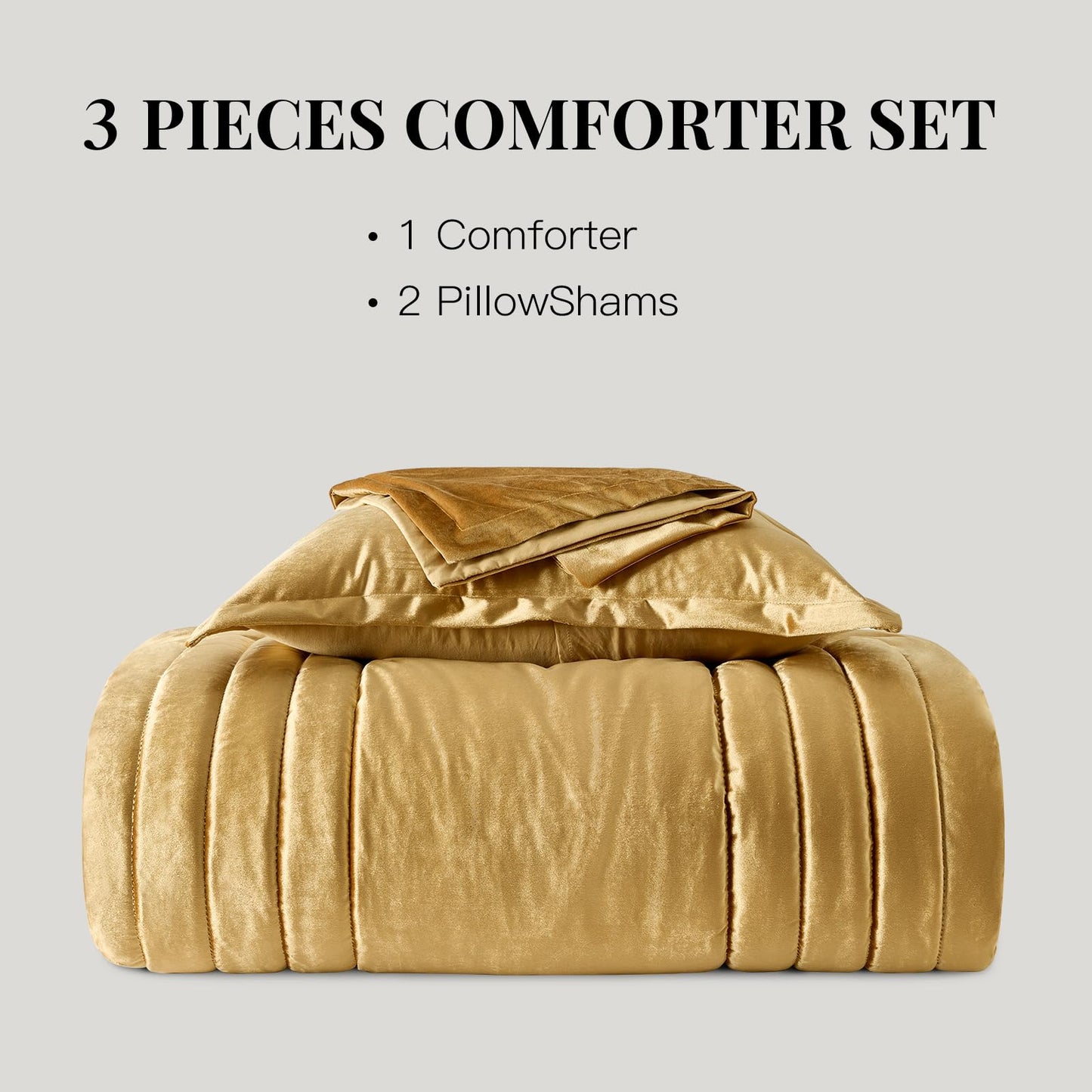MUSSEL Velvet King Size Comforter Set 3 Pieces,Luxury Gold All Season Cozy Velvet Bedding Comforter Sets,Modern Striped Lightweight Fluffy Bedroom Sets