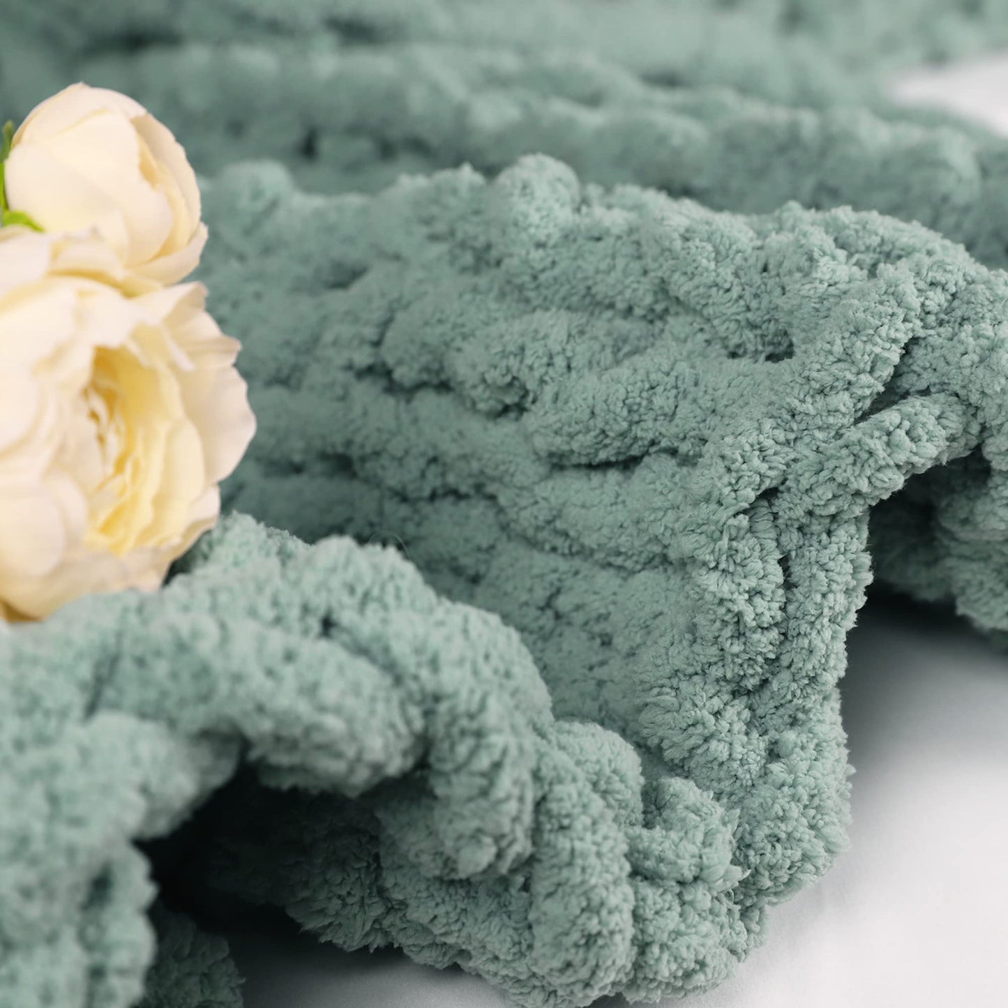 Carriediosa Chunky Knit Throw Blanket & Cable Knit Throw Blanket， 50" X 60" Sage Green