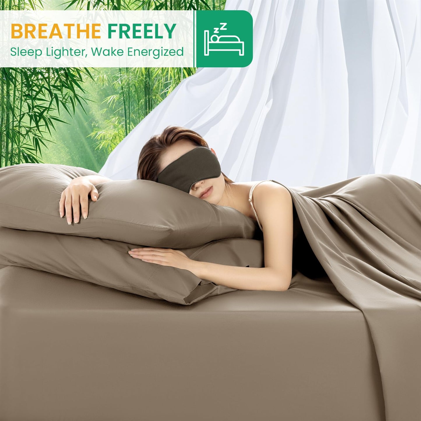SONORO KATE 100% Viscose Derived from Bamboo_Sheets Queen Size, Ultra Breathable & Cooling Bed Sheets for Hot Sleepers, Hotel Luxury Silky Bedding Sheets, 16" Deep Pocket - 4PC (Simply Taupe,Queen)