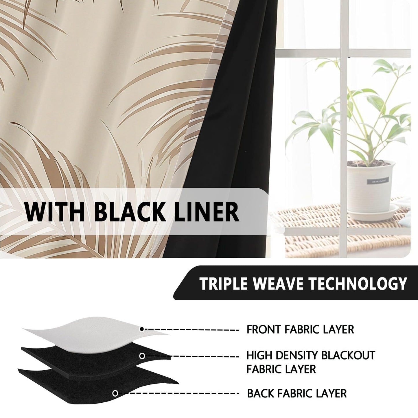 Lkobhhs Tropical Palm Leaves Blackout Curtains for Bedroom, Plant Leaf Pattern Grommets Curtains Room Darkening Soundproof Thermal Insulated, Brown Drapes 28" W x 63" L 2 Panels Set