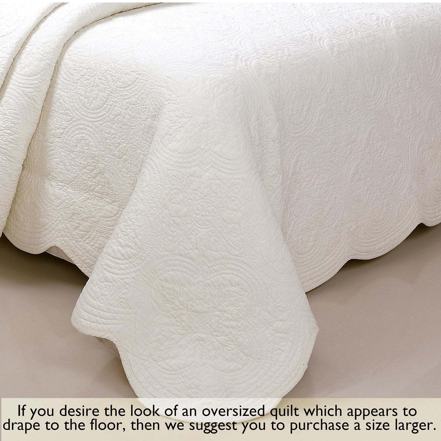 Cozy Line Home Fashions 100% Cotton Medallion Off White Matelasse Embossed Bedding Quilt Set, Reversible Lightweight Bedspread, Coverlet for All Season (Blantyre - Ivory, Queen - 3 piece)