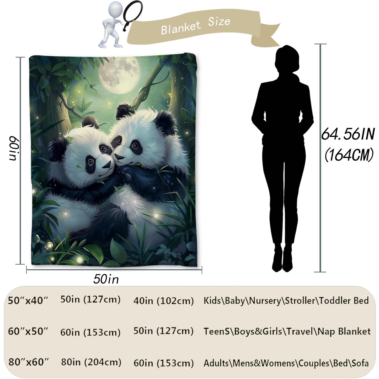 Ti Caldi Panda and Moon Blanket | Soft Warm Fuzzy Lightweight Animal Flannel Throw Blanket Perfect for Couch, Bed, Travel & Outdoor Use, Cozy Blankets for Women Girls 60×50 in
