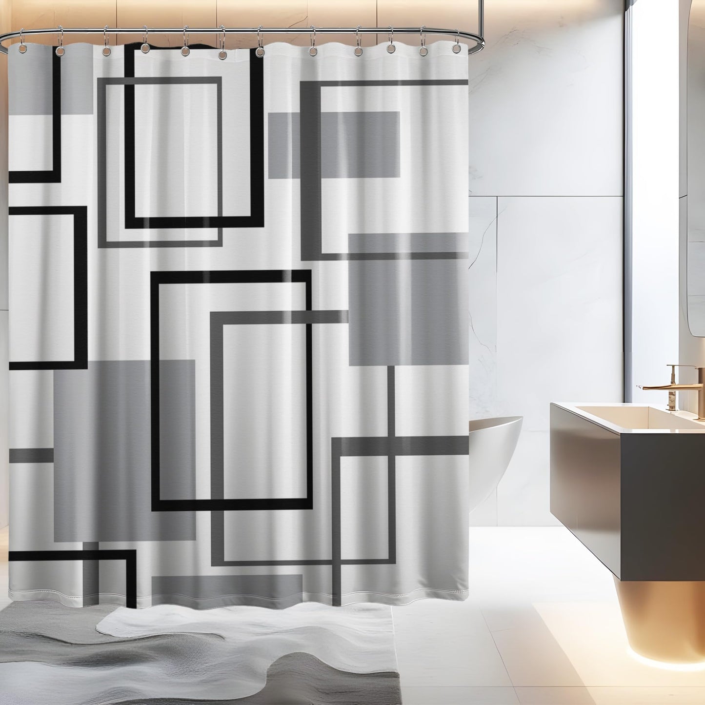 Yieldeer Grey Geometric Shower Curtain for Bathroom Decor, 70 x 72 Inch