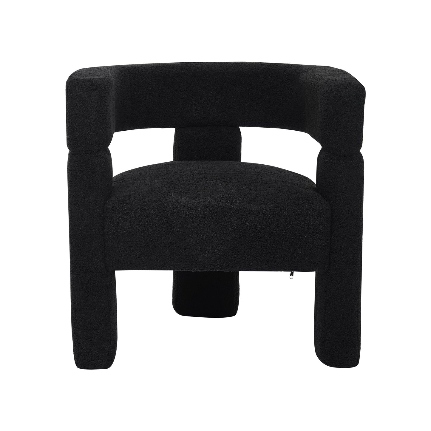 KHISCHMO Sherpa Boucle Accent Chair, Mid Century Modern Dining Room Chair, Comfy Upholstered Side Armchair Cute Barrel Side Chairs with 3 Legs for Bedroom/Kitchen/Living/Balcony/Reception,Black