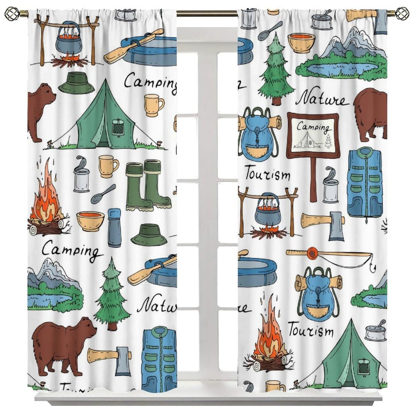 Nanacur Rustic Farmhouse Camper Curtain, Retro Wood Travel Trailer Camping Print Theme Window Drapes, for Living Room Bedroom 42" W X 45" L (Decorative)