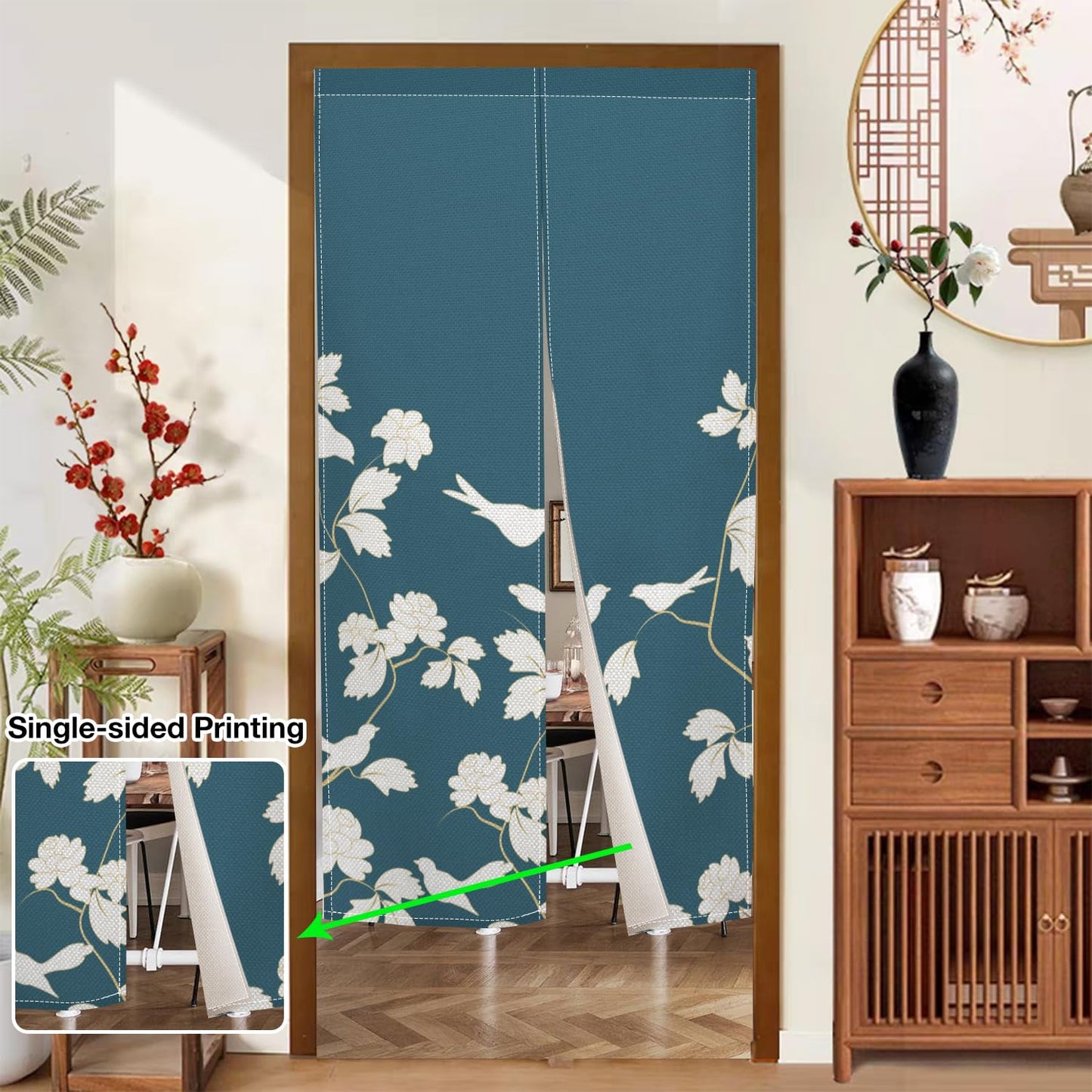 Leowefowa Japanese Noren Doorway Curtain Long Style Door Curtain Tapestry Chinese Printing Feng Shui Window Treatment for Hanging Room Divider Kitchen Home Decor (White, Birds), 33.5"x 70.9"