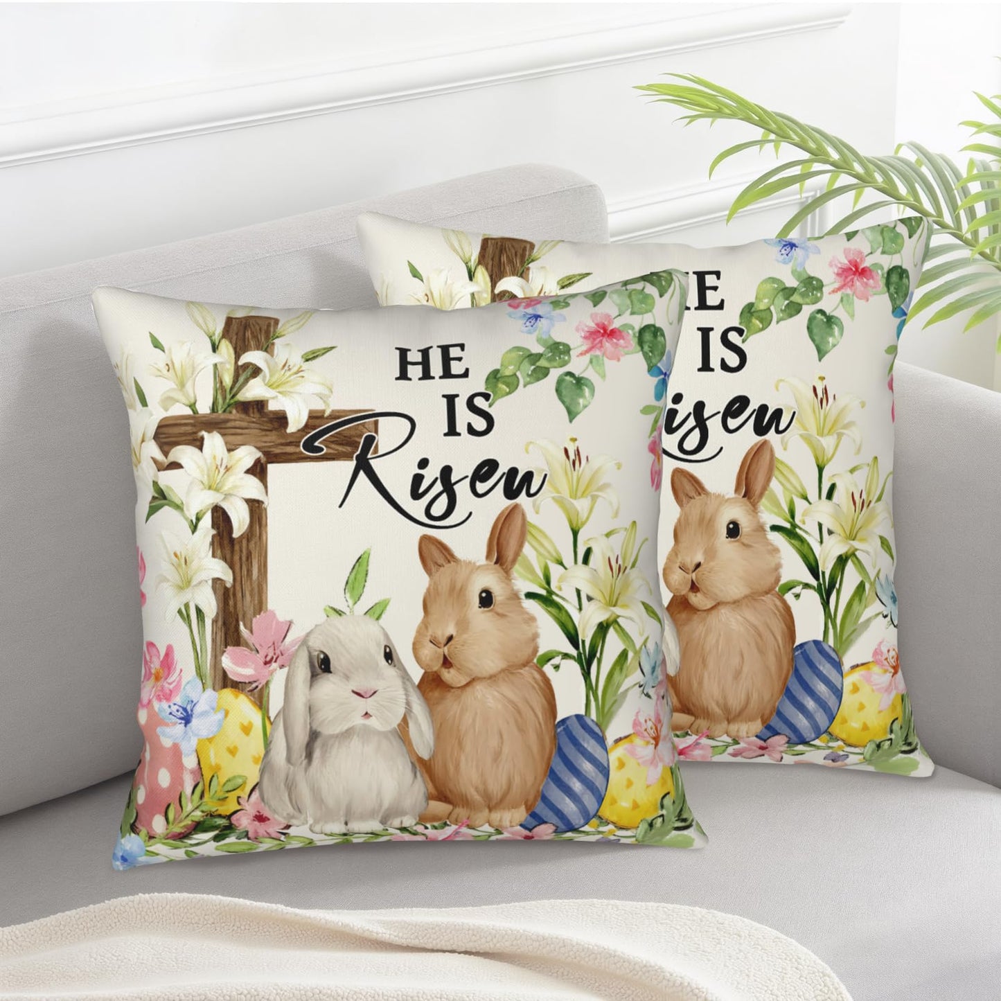 ABSOP Easter Bunny Pillow Covers 18x18 Inch Rabbit Pattern Decorative Throw Pillow Covers Set of 2 Spring Holiday Pillowcases for Couch Bedroom Home Decor