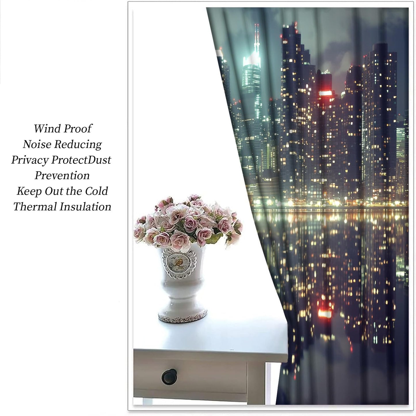 YXQAIED City Curtain, City Night View Curtains for Bedroom Living Room, Urban Landscape Blackout Curtains & Home Decor, Window Curtain 39 Inch 2 Panel Set