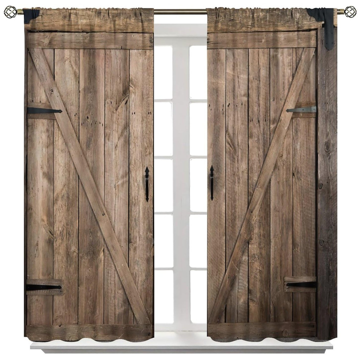AuiMzoo Vintage Barn Door Blackout Curtains, Farmhouse Old West Rustic Plank Cabin Garage Door, Bedroom Living Room Rod Pocket Curtains42X45 Inch